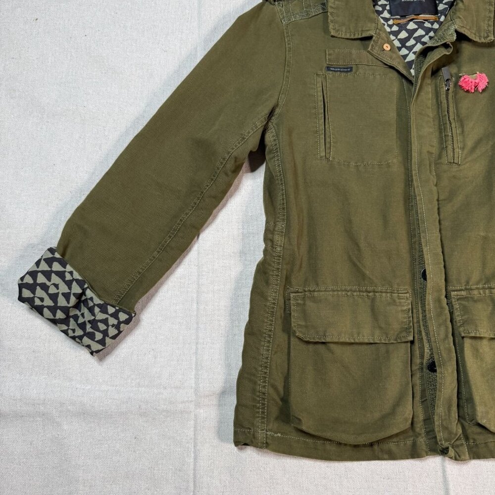 Maison Scotch Green Utility Jacket Linen Blend Women’s Small Casual Coat - Picture 3 of 16